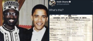Malik Obama tweets a birth certificate indicating Barack Obama was born in Kenya.